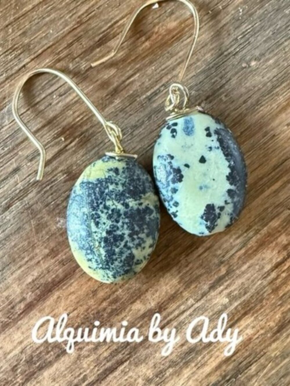 Alquimia Green and Black Speckled Oval Stone Earrings